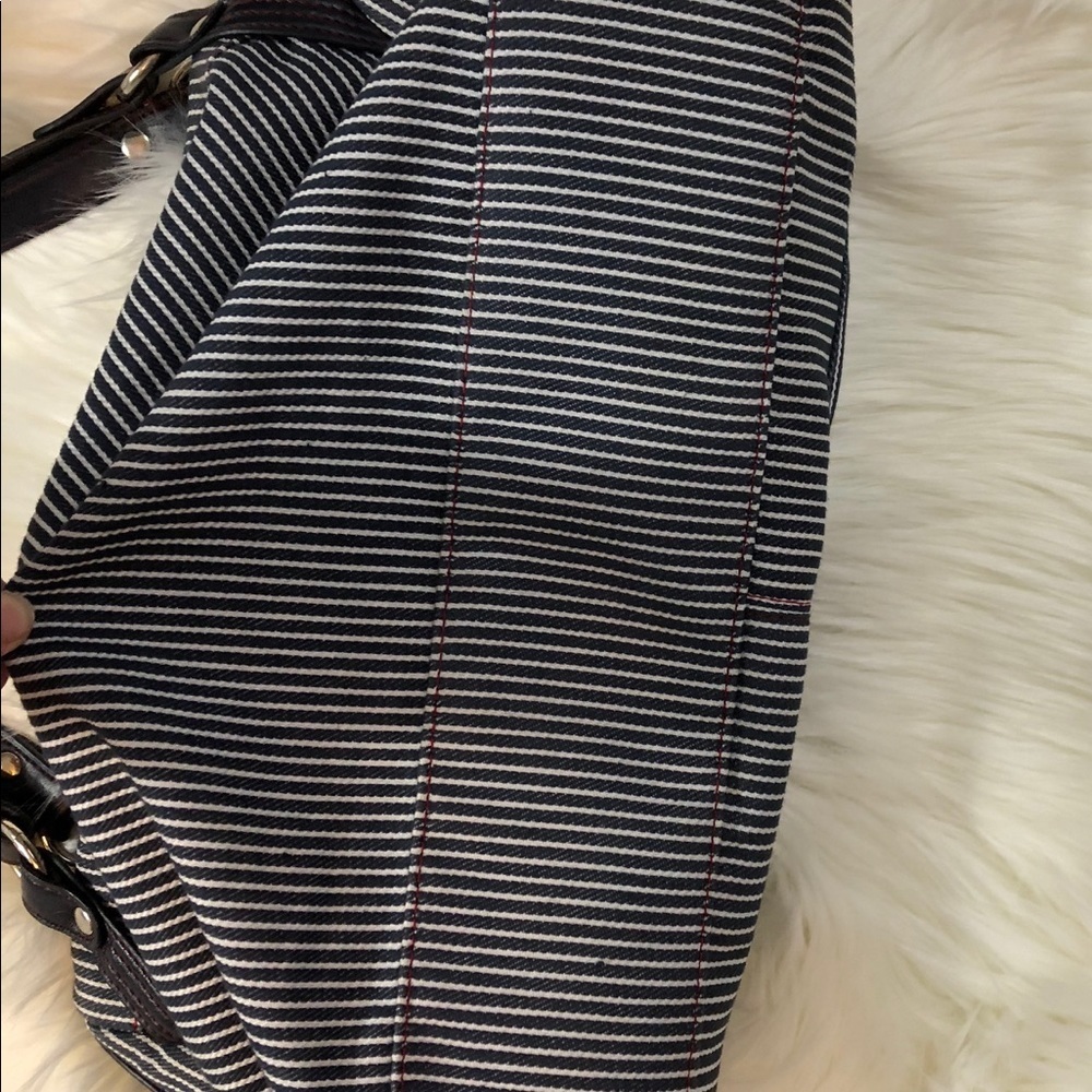 Blue and White Striped Canvas Shoulder Bag - Picture 4 of 5
